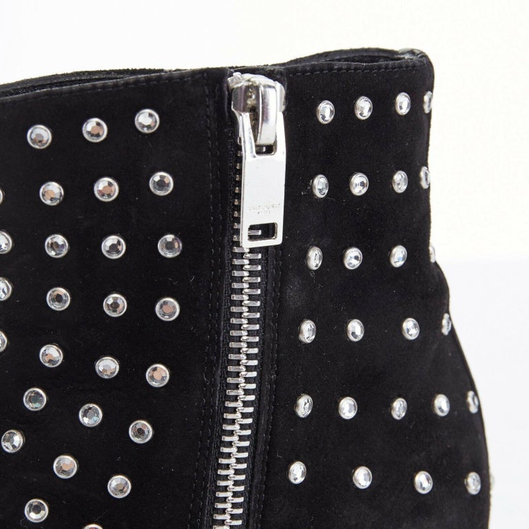 SAINT LAURENT PARIS black suede strass crystal embellished ankle boot ...
