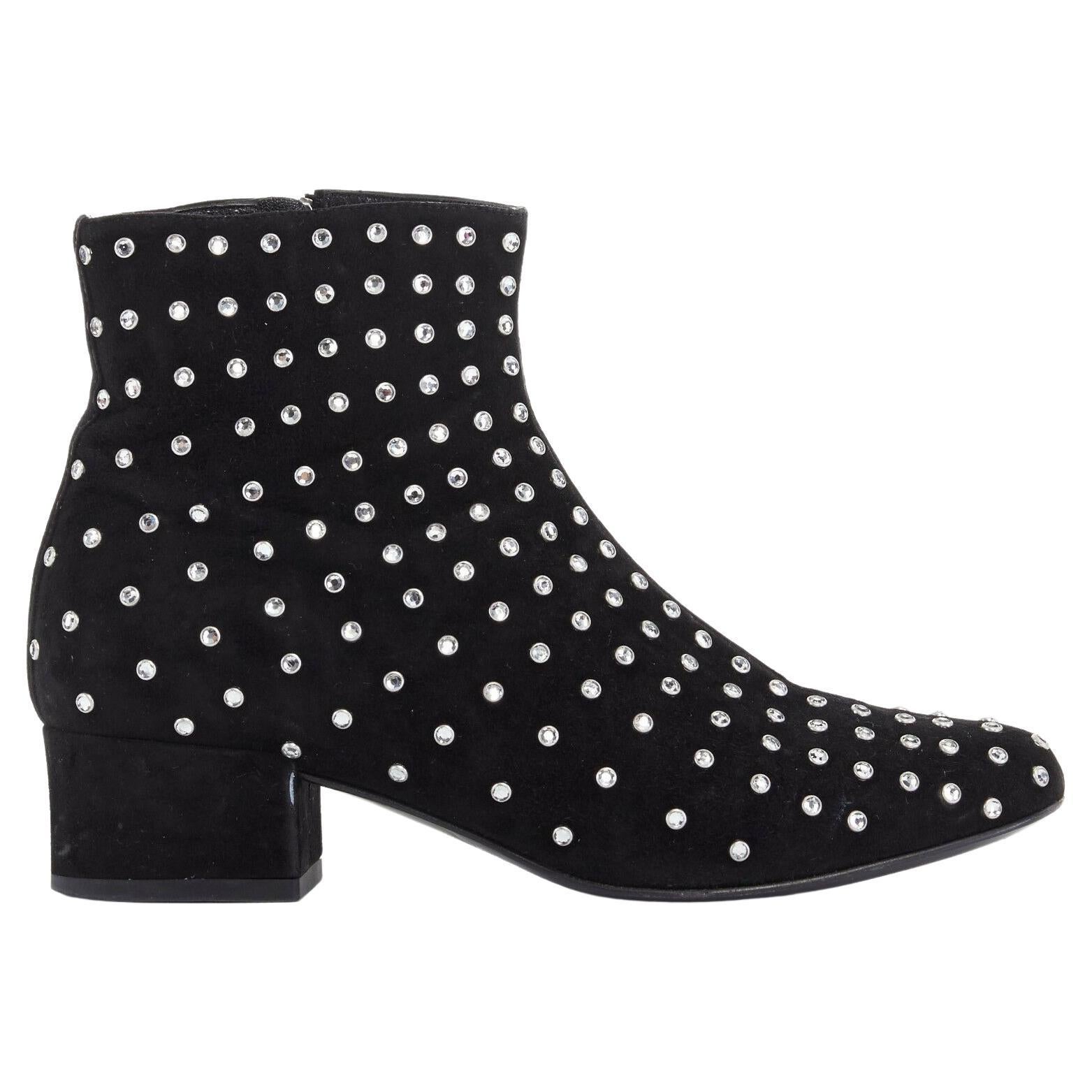SAINT LAURENT PARIS black suede strass crystal embellished ankle boot shoe EU35 For Sale