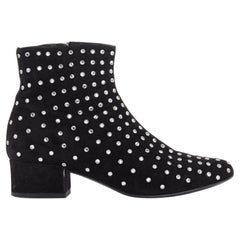 SAINT LAURENT PARIS black suede strass crystal embellished ankle boot shoe EU35