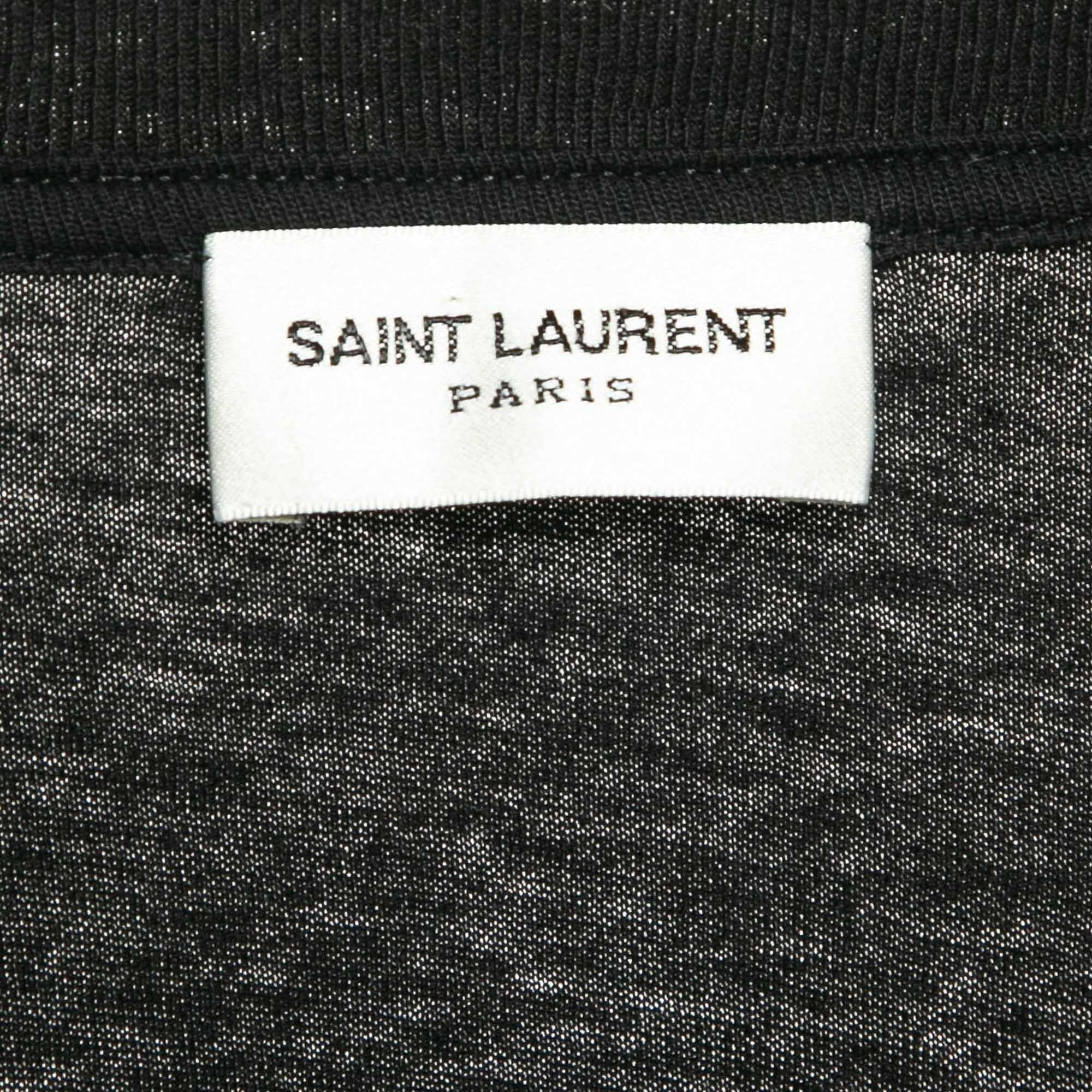 Saint Laurent Paris Schwarzes T-Shirt aus Jersey mit strukturiertem Rosendruck XS Herren im Angebot