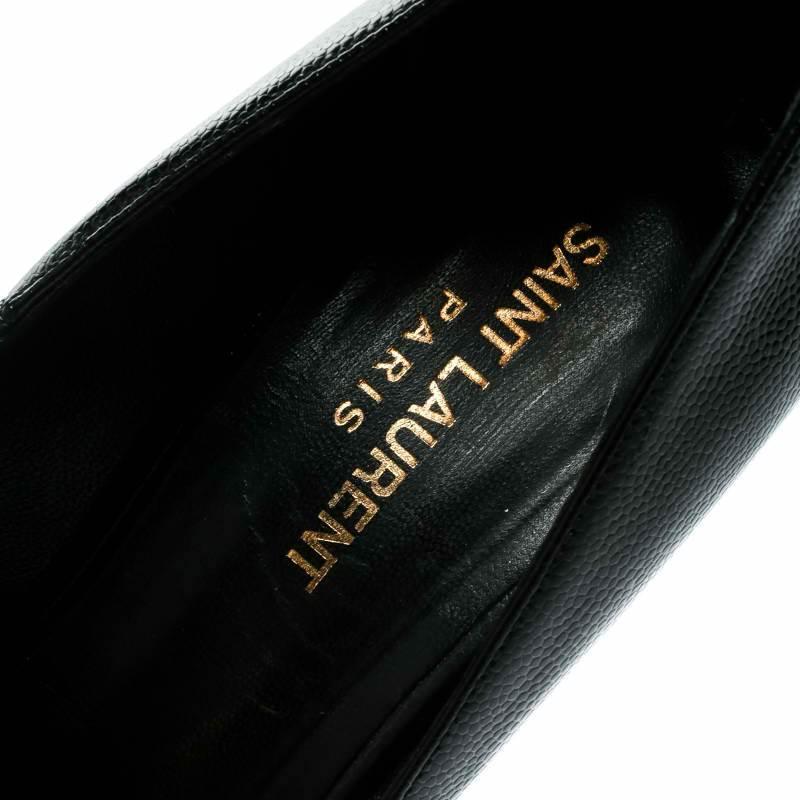 Saint Laurent Paris Black Textured Leather Classic Janis Platform Pumps Size 40 2
