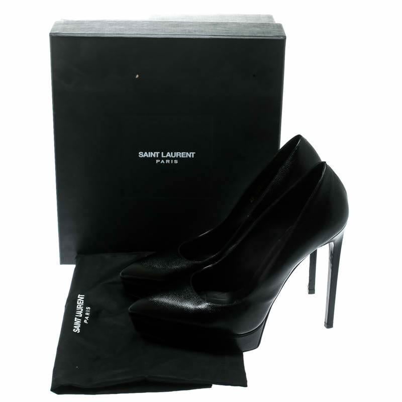 Saint Laurent Paris Black Textured Leather Classic Janis Platform Pumps Size 40 3