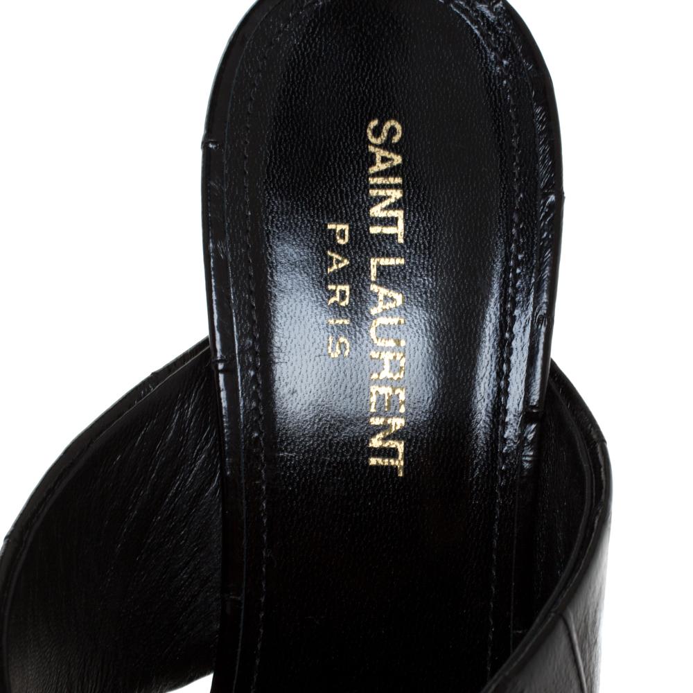 Women's Saint Laurent Paris Black Textured Leather Loulou Criss Cross Mules Size 40