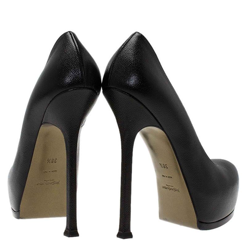 Saint Laurent Paris Black Textured Leather Tribute Pumps Size 38.5 In Good Condition In Dubai, Al Qouz 2