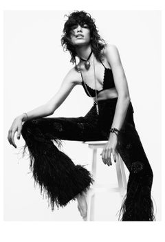 Saint Laurent Paris Black Velvet And Feather Flare Pants With Intricate Beading