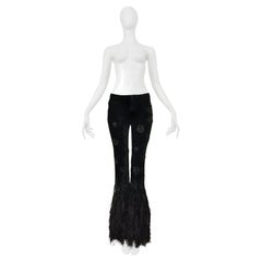 Saint Laurent Paris Black Velvet And Feather Flare Pants With Intricate Beading