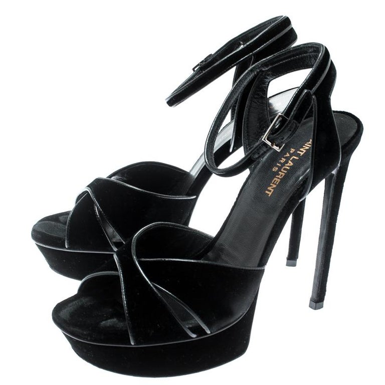 Saint Laurent Paris Black Velvet Bianca Platform Sandals Size 39 For ...