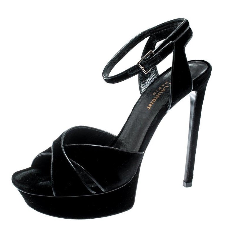 Saint Laurent Paris Black Velvet Bianca Platform Sandals Size 39 For ...