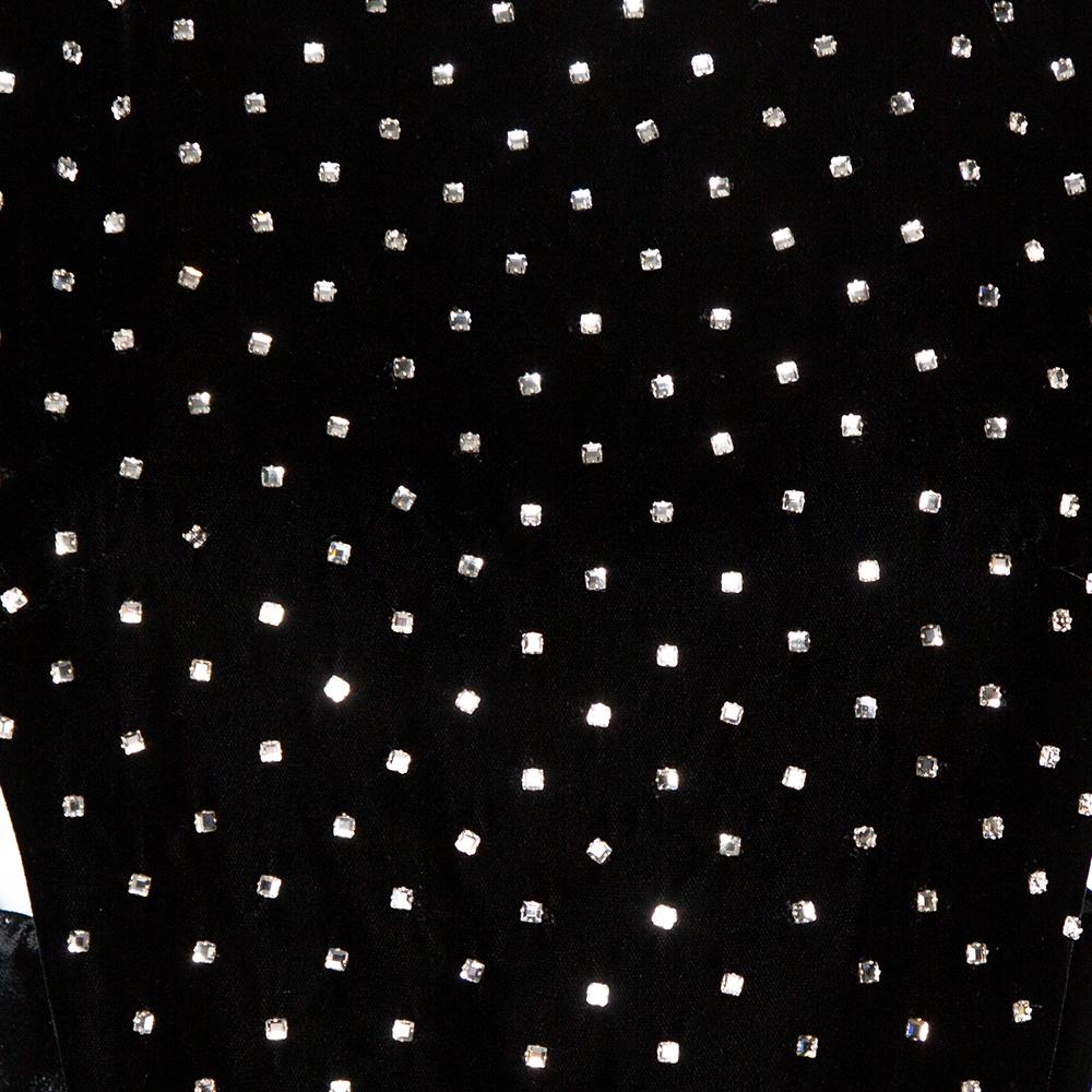 Saint Laurent Paris Schwarzer Samt Kristall verschönert Detail Faux Mini Kleid M 1