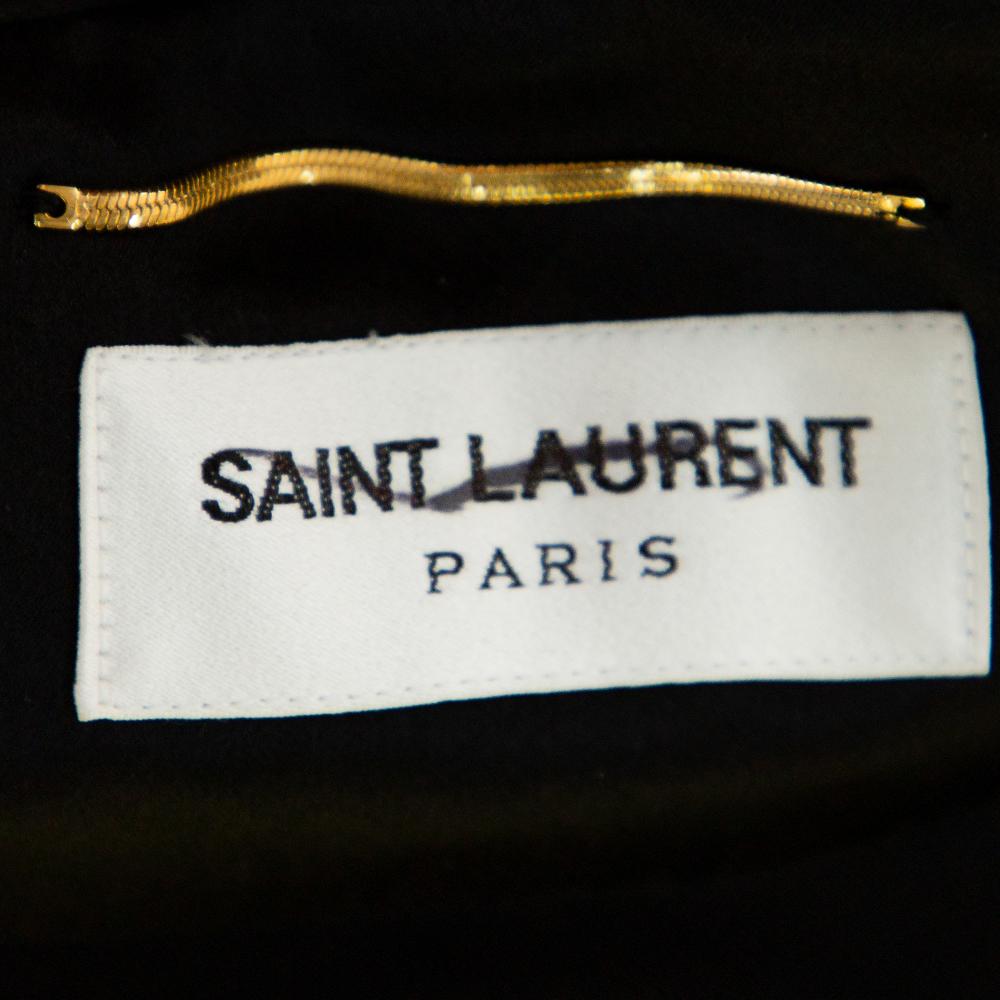 Women's Saint Laurent Paris Black Velvet Crystal Embellished Detail Faux Mini Dress M