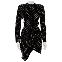 Saint Laurent Paris Black Velvet Crystal Embellished Detail Faux Mini Dress M