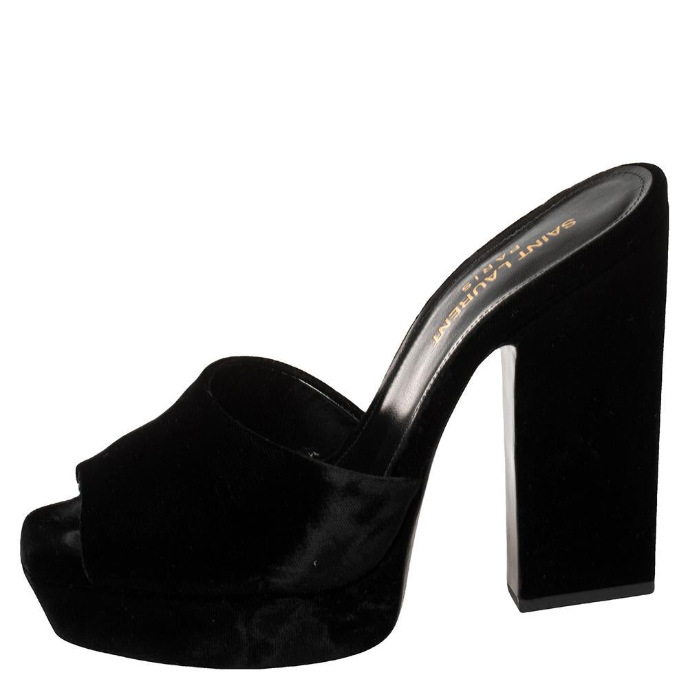 Saint Laurent Paris Black Velvet Debbie Platform Sandals Size 36 1