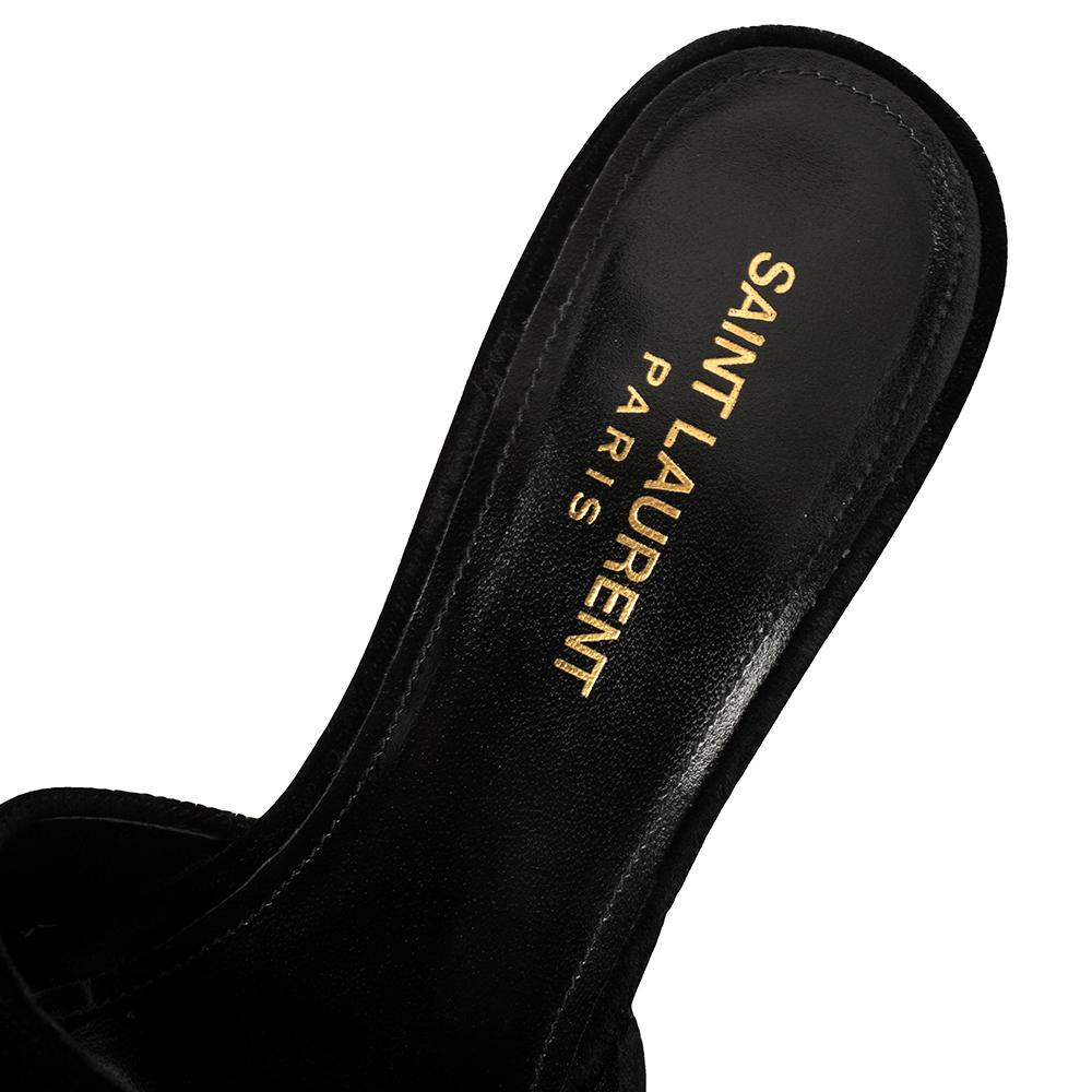 Saint Laurent Paris Black Velvet Debbie Platform Sandals Size 36 2