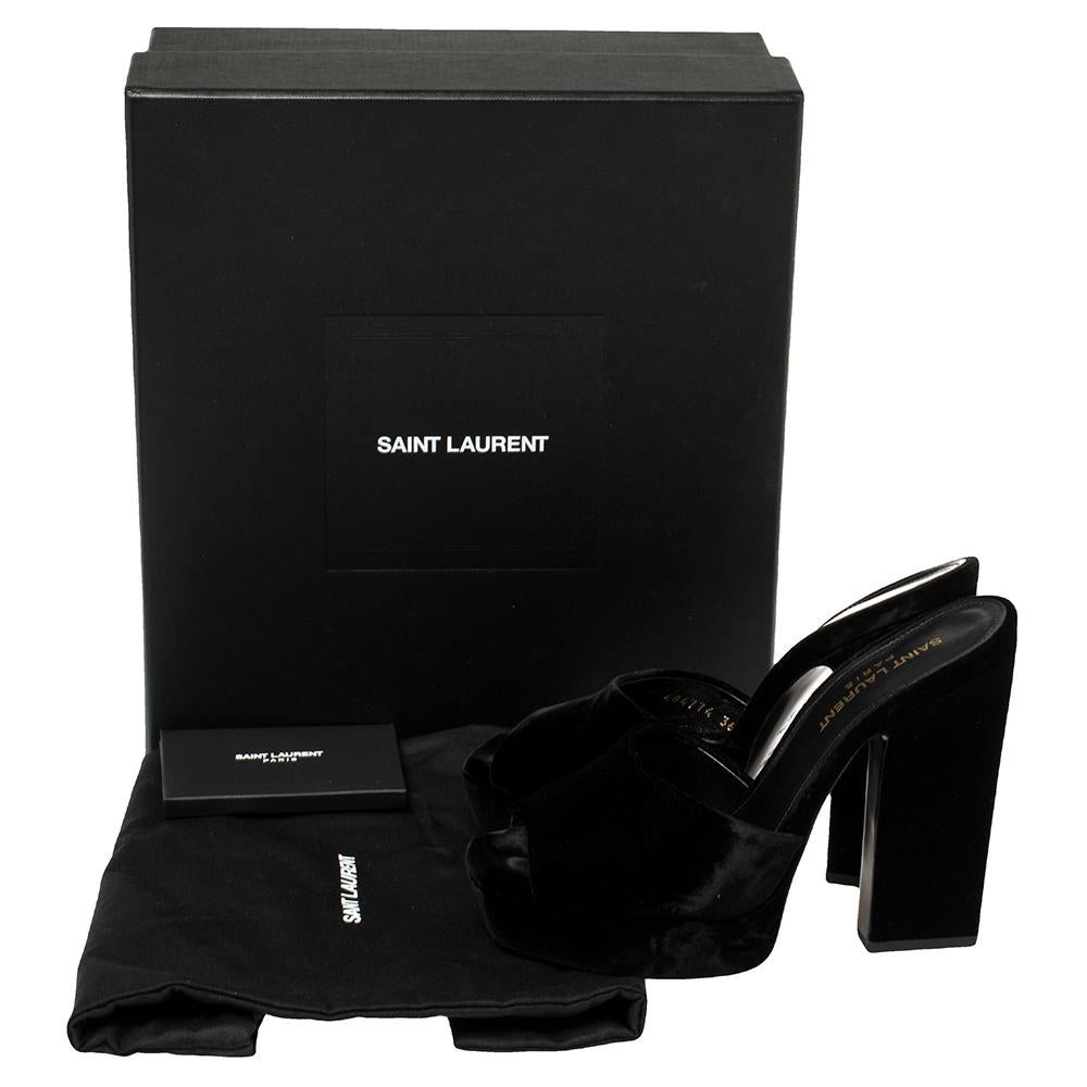 Saint Laurent Paris Black Velvet Debbie Platform Sandals Size 36 4