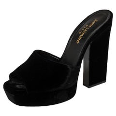 Saint Laurent Paris Black Velvet Debbie Platform Sandals Size 36