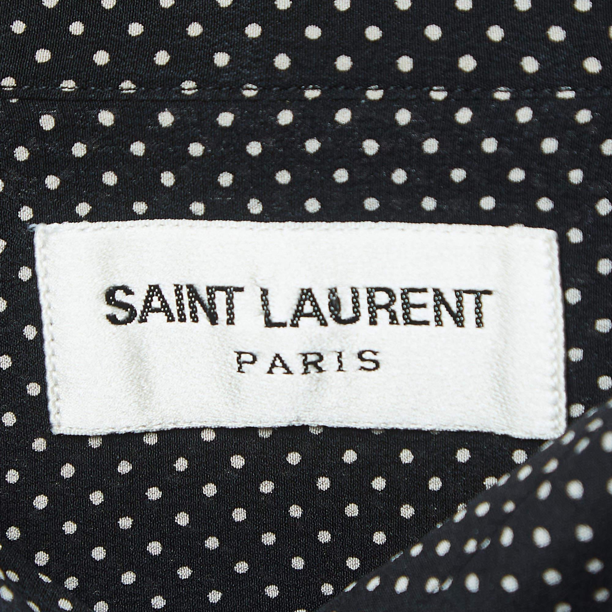 Saint Laurent Paris Schwarz/Weiß gepunktetes Seidenhemd mit Knopfleiste und Knopfleiste M Herren im Angebot