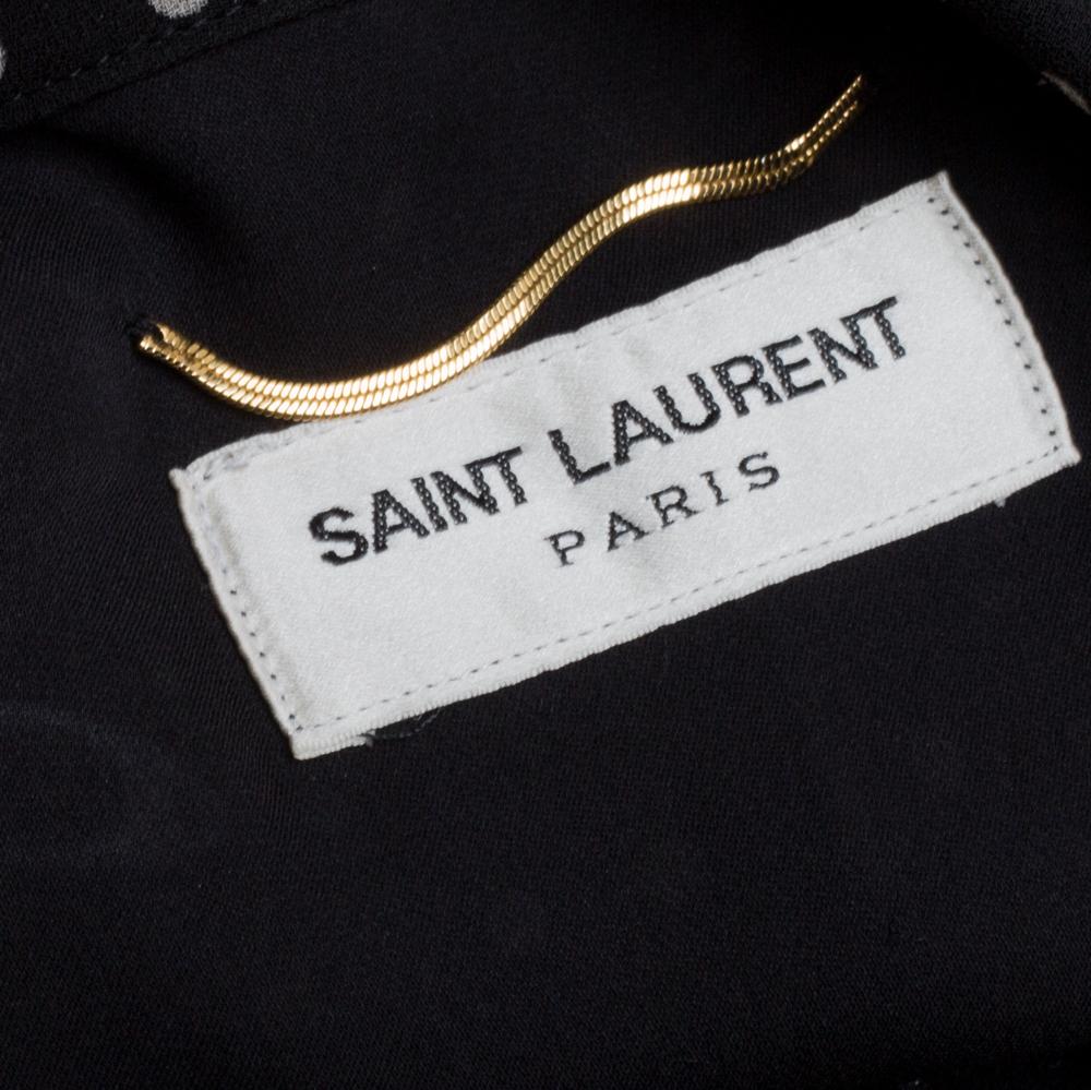 Saint Laurent Paris Black/White Silk Lavalliere Neck Dress M 2