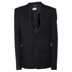Saint Laurent Paris Black Wool Gabardine Single Breasted Jacket L