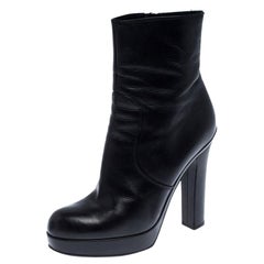 Saint Laurent Paris Black Zipped Platform Ankle Boots Size 38