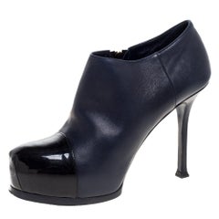Saint Laurent Paris Blue/Black Leather Tribtoo Ankle Booties Size 37