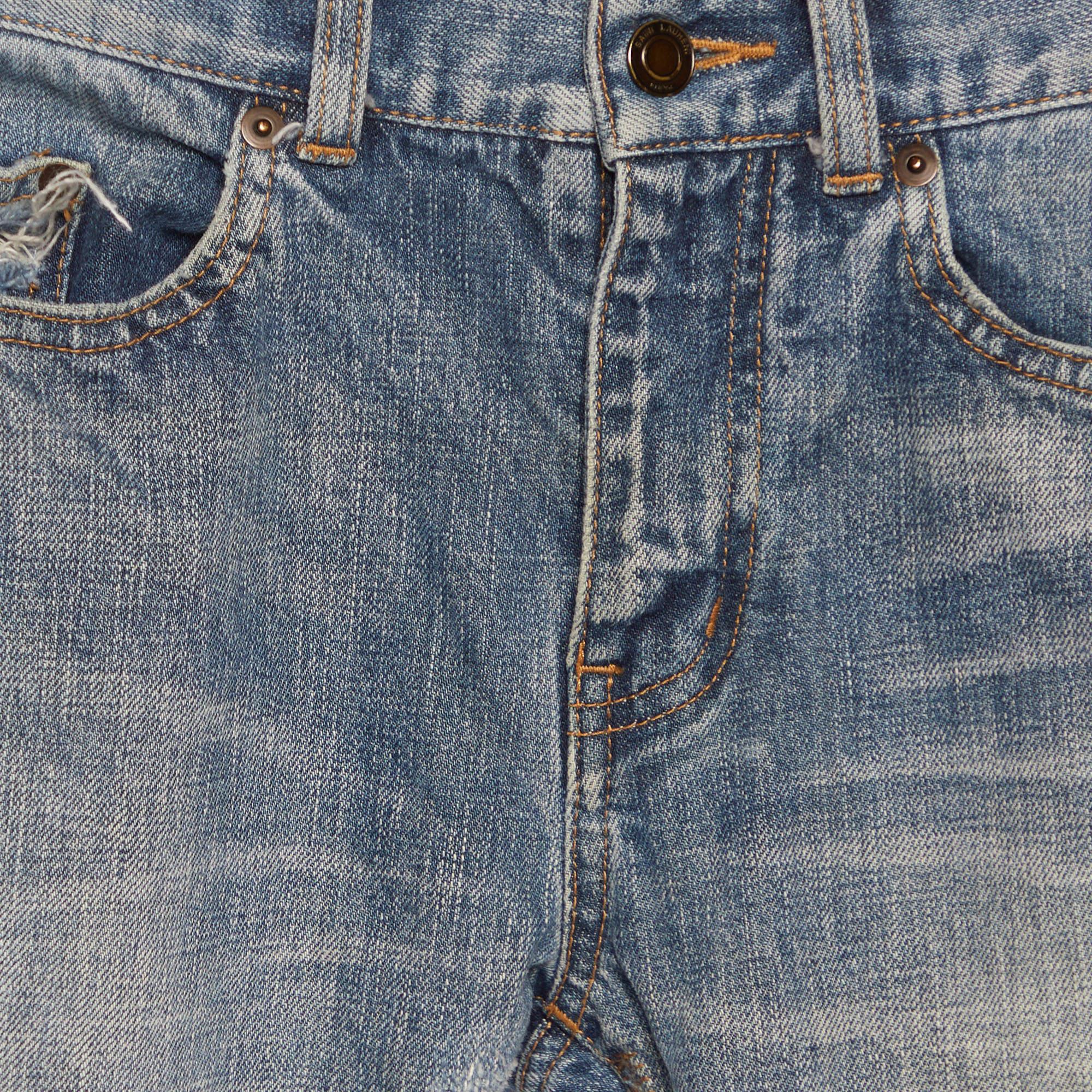 Saint Laurent Paris Blue Denim Distressed Skinny Jeans S/Waist 31