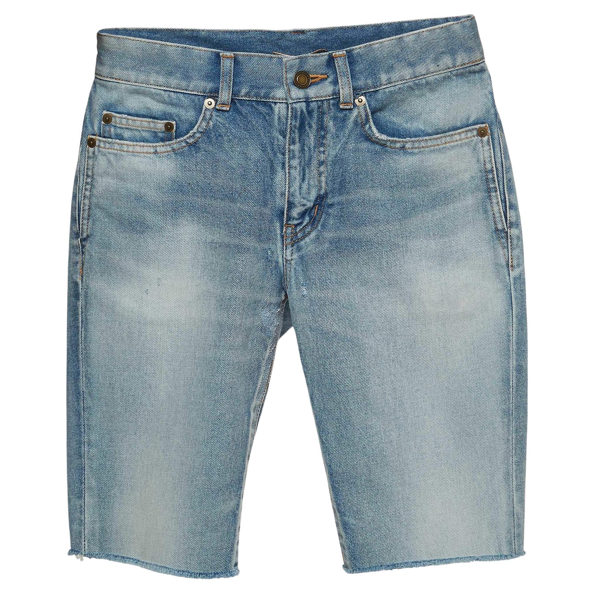 Saint Laurent Paris Blaue Distressed Bermuda-Shorts aus Denim im Used-Look mit S-Taille 24'' im Angebot