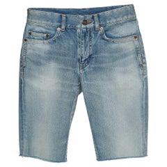 Saint Laurent Paris Blaue Distressed Bermuda-Shorts aus Denim im Used-Look mit S-Taille 24''