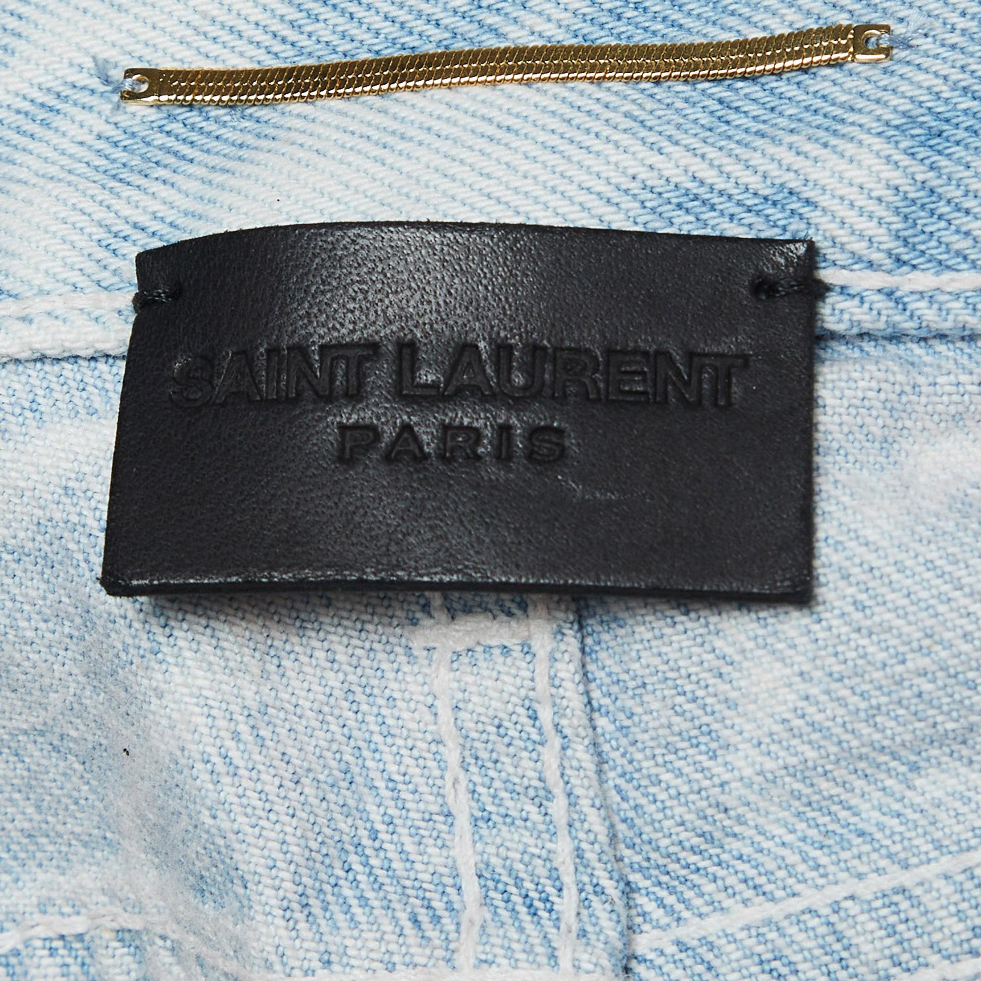 Saint Laurent Paris Blau In Marmor Rosa Denim Low Waist Jeans M Taille 27'' im Angebot 1