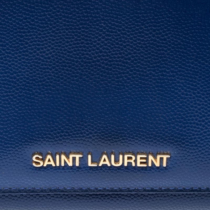 Women's Saint Laurent Paris Blue Leather Marquage Continental Flap Wallet