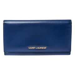 Saint Laurent Paris Blue Leather Marquage Continental Flap Wallet