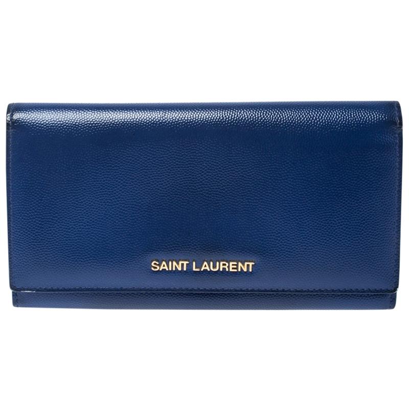 Saint Laurent Paris Blue Leather Marquage Continental Flap Wallet