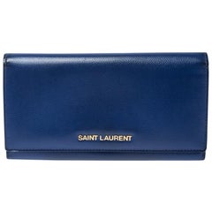 Saint Laurent Paris Blue Leather Marquage Continental Flap Wallet