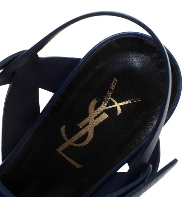 Saint Laurent Paris Blue Leather Tribute Platform Sandals Size 37.5 1