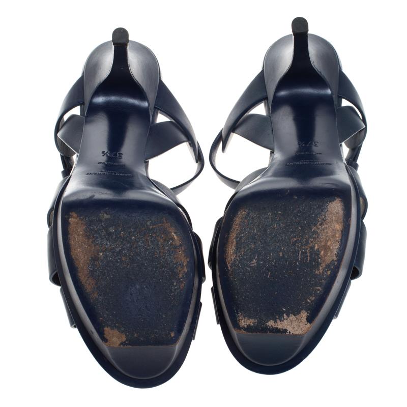 Saint Laurent Paris Blue Leather Tribute Platform Sandals Size 37.5 2