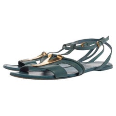 Saint Laurent Paris Blue Leather Ycon Ankle Strap Flats Size 38