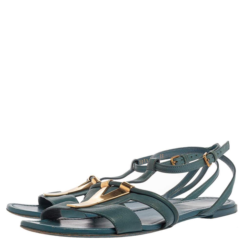 Saint Laurent Paris Chausssures à lanières Ycon en cuir bleu taille 38 Bon état à Dubai, Al Qouz 2