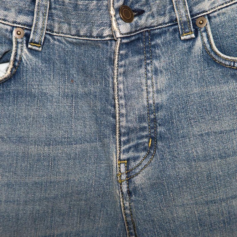 Saint Laurent Paris Blue Light Wash Faded Effect Distressed Denim Jeans ...