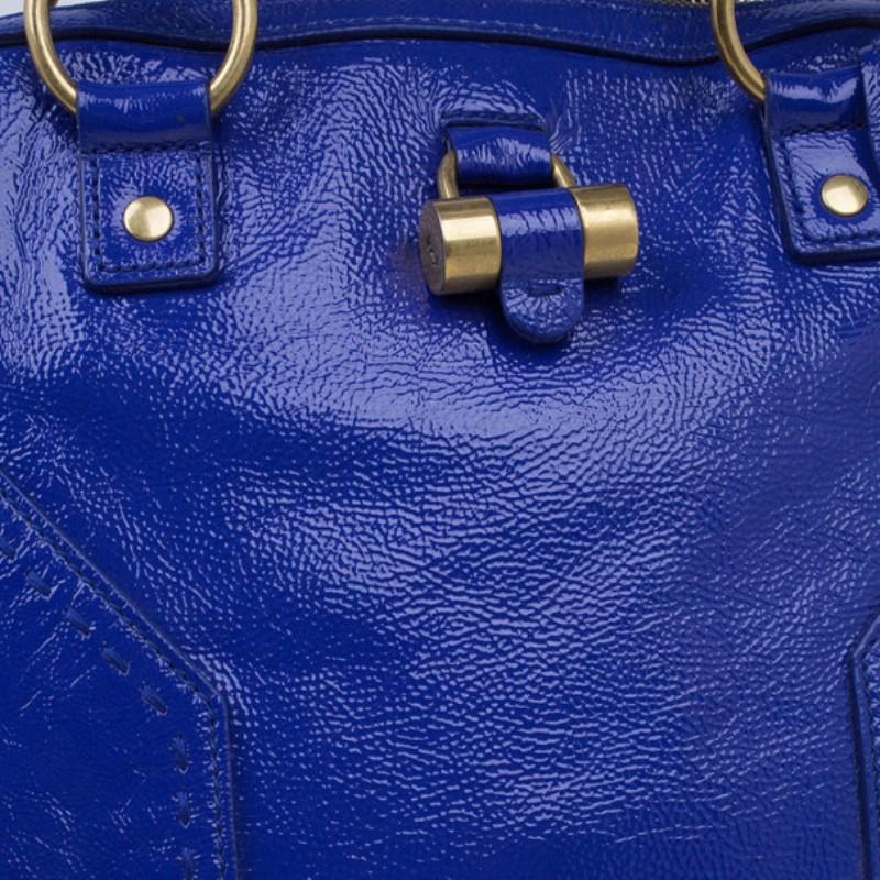 Saint Laurent Paris Blue Patent Leather Oversize Muse Tote 2