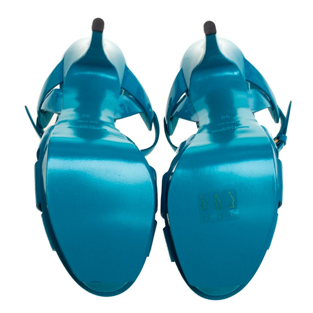Saint Laurent Paris Blue Patent Leather Tribute Ankle Strap Sandals Size 38 3