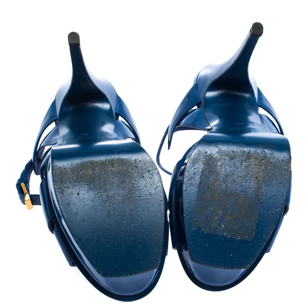 Saint Laurent Paris Blue Patent Leather Tribute Platform Sandals Size 38 2