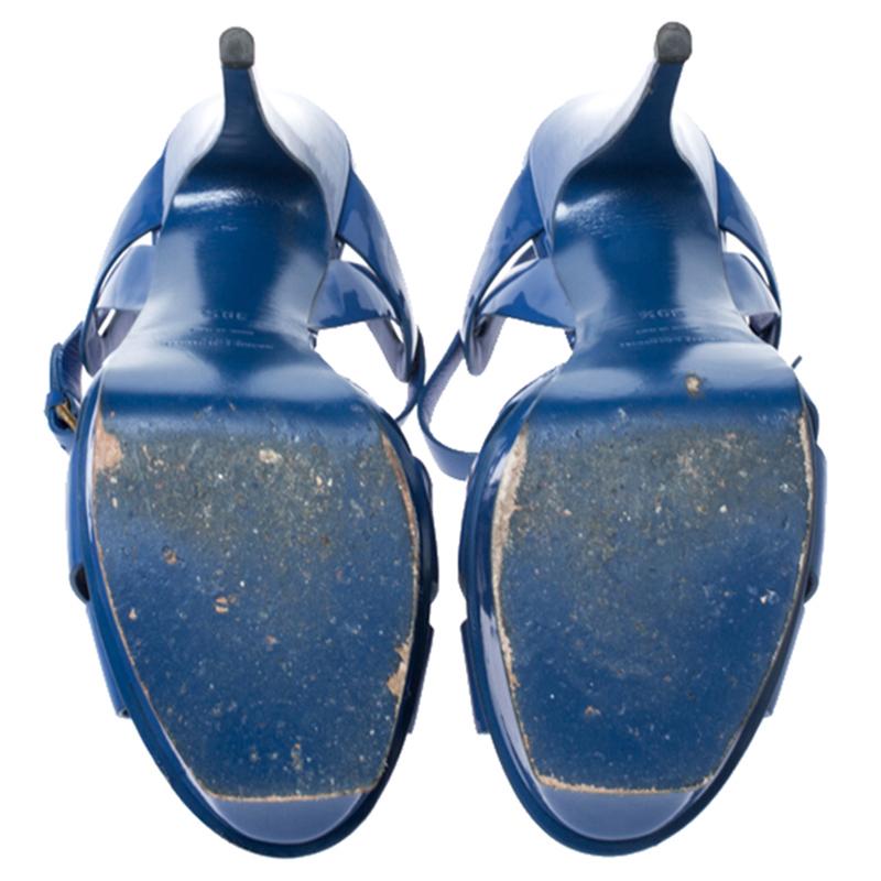 Saint Laurent Paris Blue Patent Leather Tribute Platform Sandals Size 39.5 3
