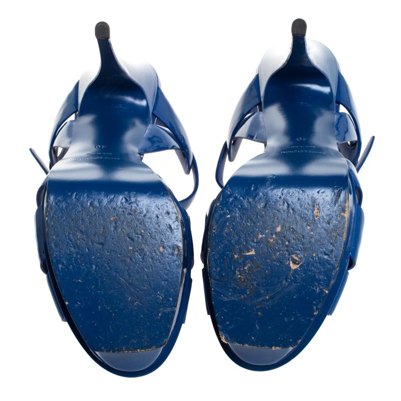 Saint Laurent Paris Blue Patent Leather Tribute Platform Sandals Size 40 2