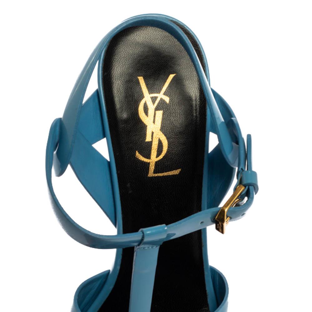 Saint Laurent Paris Blue Patent Leather Tribute Sandals Size 38 2