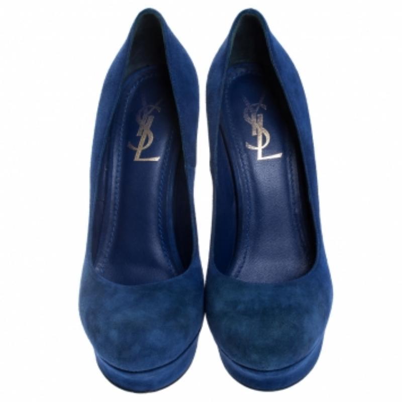 Saint Laurent Paris Bombas de plataforma Palais de ante azul Talla 38.5 Azul en venta
