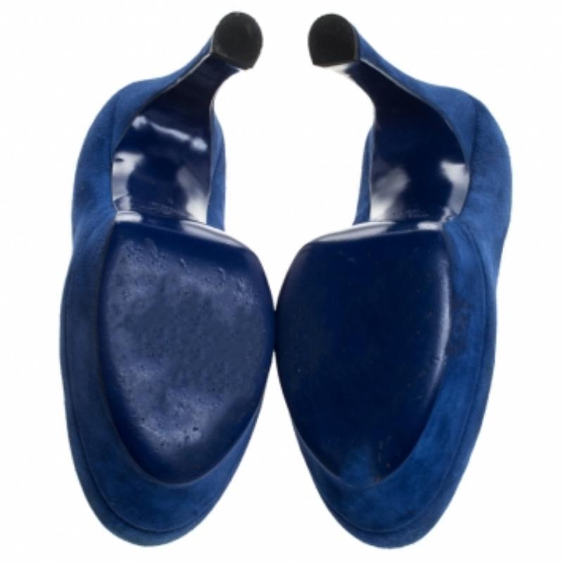 Saint Laurent Paris Bombas de plataforma Palais de ante azul Talla 38.5 en venta 1