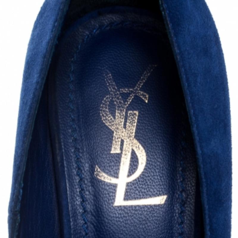 Saint Laurent Paris Bombas de plataforma Palais de ante azul Talla 38.5 en venta 3