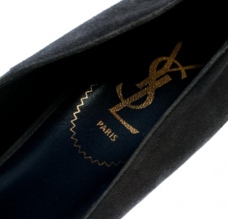 Saint Laurent Paris Blau Wildleder Tribtoo Plateau Pumps Größe 40 (Schwarz) im Angebot