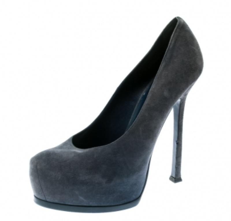Saint Laurent Paris Blau Wildleder Tribtoo Plateau Pumps Größe 40 im Zustand „Gut“ im Angebot in Dubai, Al Qouz 2