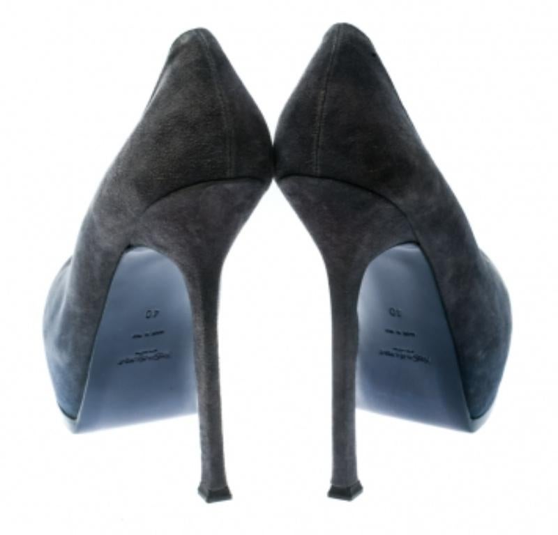 Saint Laurent Paris Blau Wildleder Tribtoo Plateau Pumps Größe 40 Damen im Angebot