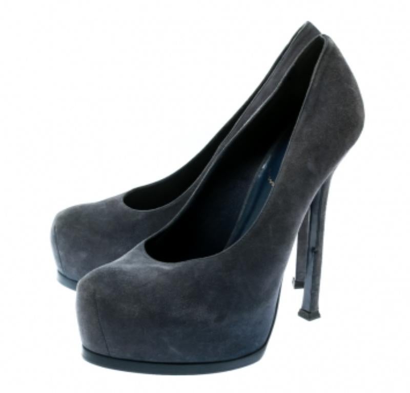 Saint Laurent Paris Blau Wildleder Tribtoo Plateau Pumps Größe 40 im Angebot 1